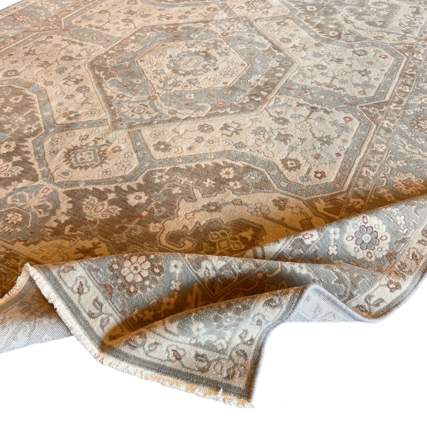 Rumpled Rugs Ashley Medallion Brown & Steel Blue Rug | Fine Rugs of Charleston